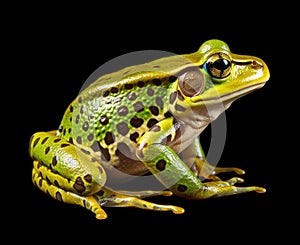 Rana esculenta. Green (European or water) frog on white background. Created with Generative AI technology.