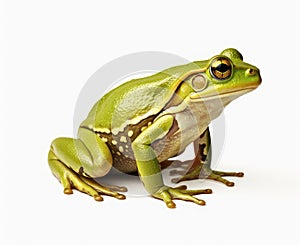 Rana esculenta. Green (European or water) frog on white background. Created with Generative AI technology.