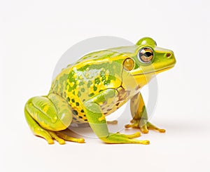 Rana esculenta. Green (European or water) frog on white background. Created with Generative AI technology.