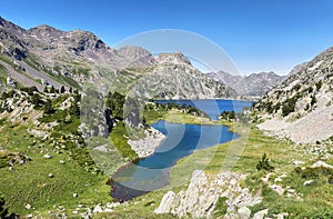 Ranas Lake iand Respomuso lake in Tena Valley in The Pyrenees, Huesca, Spain.