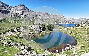 Ranas Lake iand Respomuso lake in Tena Valley in The Pyrenees, Spain.