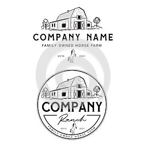 Ranch barn horse equestrian logo design template