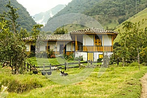 Ranch in Cocora Valley, which is nestled between the mountains of the Cordillera Central in Colombia photo