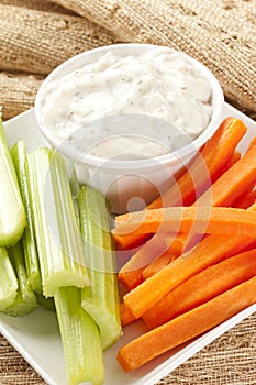 Ranch dressing with carrots and celery