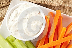 Ranch dressing with carrots and celery