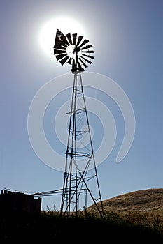 Ranch Windmill, Sun Behind