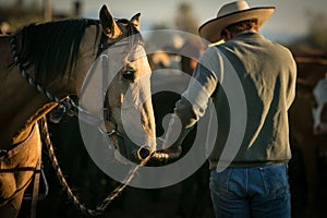 Rancher with his cutting horse