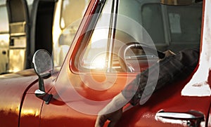 Rancher Inside His Classic Pickup Truck