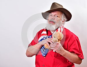 Rancher showing love  with his teddy bear