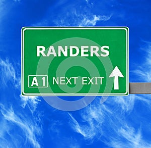 RANDERS road sign against clear blue sky