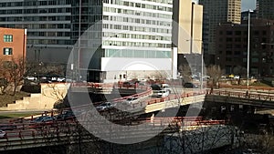 Randolph Street and Kennedy Expressway Feeder Ramp. Chicago, USA. Busy traffic.