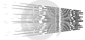 Random 3d dashed lines in perspective. segmented stripes geometric pattern. vanish, diminish streaks. irregular fading strips