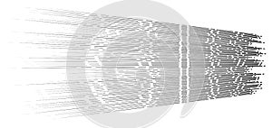 Random 3d dashed lines in perspective. segmented stripes geometric pattern. vanish, diminish streaks. irregular fading strips
