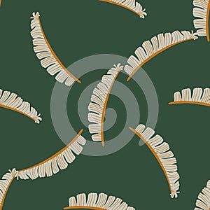 Random abstract nature seamless pattern with grey colored fern leaf ornament. Dark green background