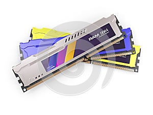 Random access memory RAM modules metallic color isolated on the white background. 3d render
