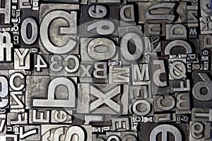 Random arrangement of letterpress lead letters