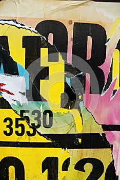 Random background collage paper typography texture on wall