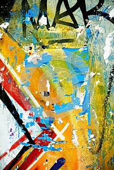 Random background collage texture paint on eroded wall