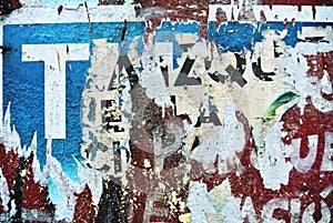 Random background collage texture paint on eroded wall