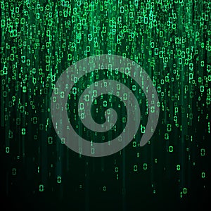 Random binary numbers. Matrix background in green colors. Vector illustration