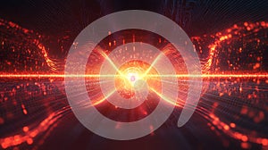 Random bitstream from glowing qubit source advanced checks verifying unpredictability vivid wave lines photo