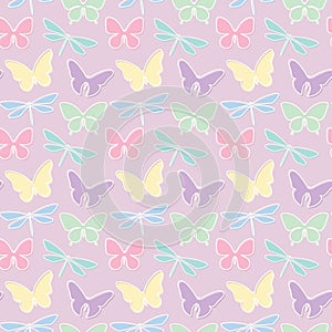 Random butterflies pastel repeat pattern design.