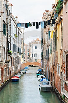 Random canal in Venice with washing lines