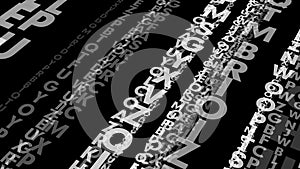 Random characters and dynamic composition chaotic typographic layout of encrypted message using random letters on black