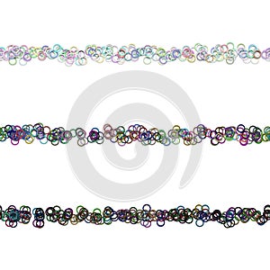 Random circle pattern page divider line design set from colored rings