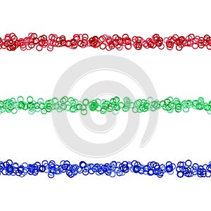 Random circle pattern text divider line design set from colored rings - repeatable vector design elements
