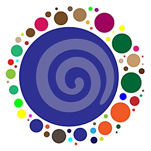 Random circles, dots. Pointillist polka-dots. Scattered colorful, multicolor circles design element