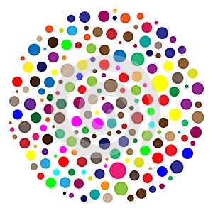 Random circles, dots. Pointillist polka-dots. Scattered colorful, multicolor circles design element
