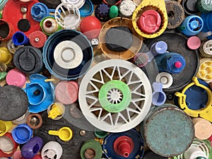 Random collection of circular objects found as trash