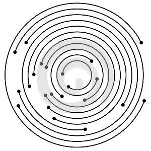 Random concentric circles with dots. Circular, spiral design element. photo