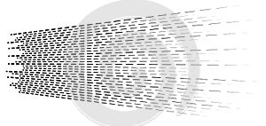 Random 3d dashed lines in perspective. segmented stripes geometric pattern. vanish, diminish streaks. irregular fading strips photo