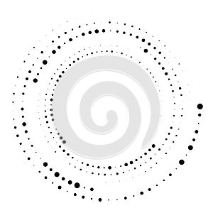 Random dotted, dots, halftone speckles concentric circle.Spiral, swirl, twirl element.Circular and radial lines volute, helix.