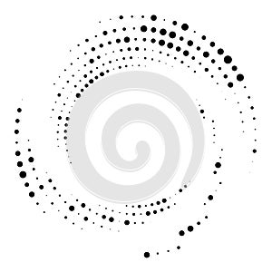 Random dotted, dots, halftone speckles concentric circle.Spiral, swirl, twirl element.Circular and radial lines volute, helix.