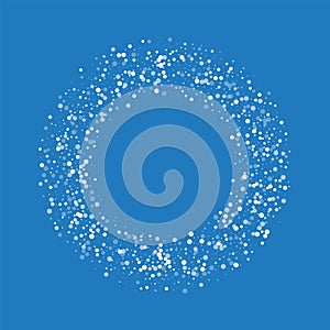 Random falling white dots. Bagel shape with random