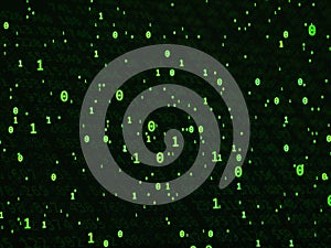 Random green binary code on black background