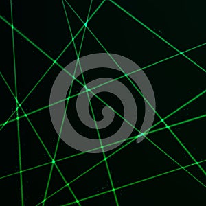 Random Green Laser Mesh. Web of security beams. Vector illustration isolated on dark background