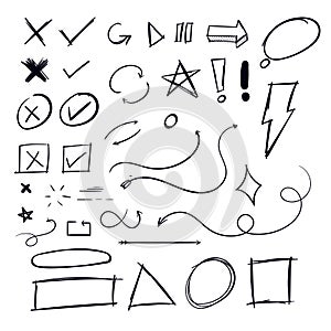 Random Hand Drawn Scribble Doodle symbols Vector Random Hand drawn doodles icon