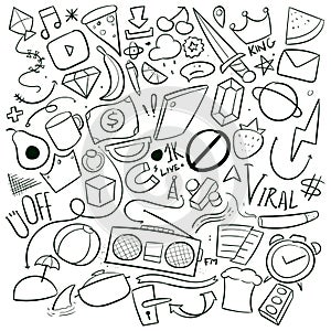 Random Hand Drawn Scribble Doodle symbols Vector Random Hand drawn doodles icon