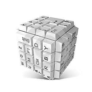 Random keyboard keys forming a cube
