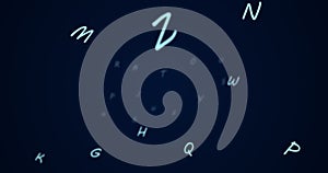 Random letters in the alphabet floating forward in a vast empty space