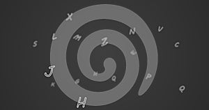 Random letters in the alphabet floating forward in a vast empty space