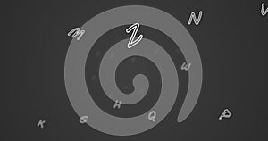 Random letters in the alphabet floating forward in a vast empty space