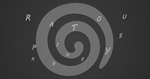 Random letters in the alphabet floating forward in a vast empty space