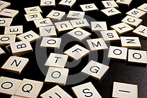 Random letters on black background