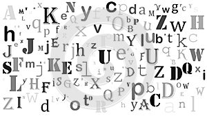 Random letters english alphabet background design on white