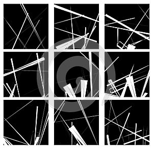 Random lines artistic element / pattern set. Non figural monochrome geometric compositions.